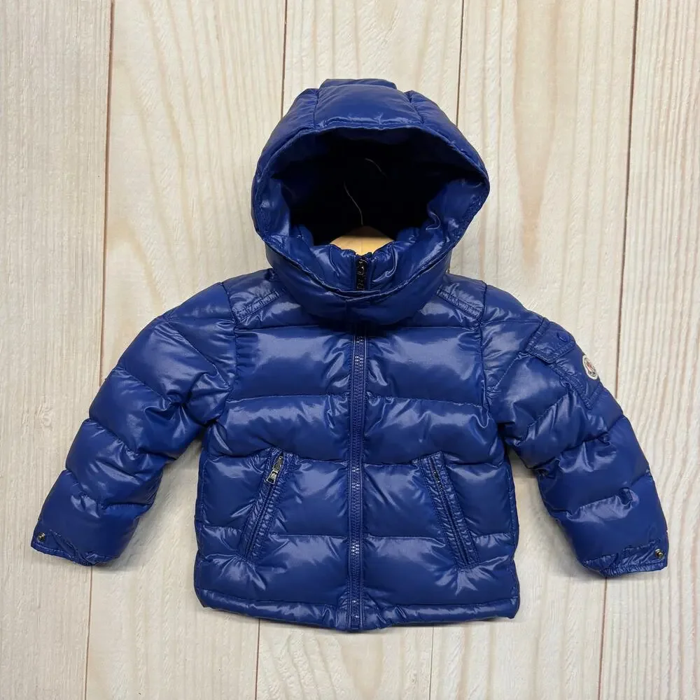 Moncler Enfant Maya Down Jacket Toddler Size 2Y Removeable Hood Glossy Blue - Picture 1 of 15